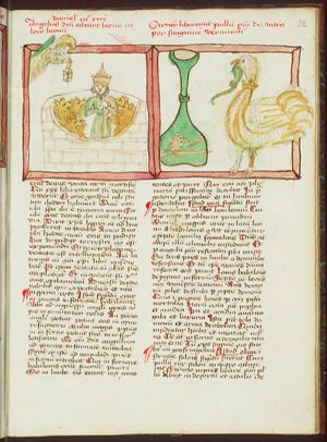 An angel brings food to Daniel in the lion's den