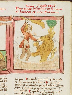 Benaiah kills a lion in a pit