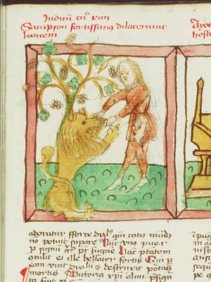 Samson kills a lion with his bare hands