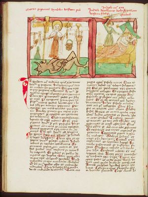 Compassio Mariae: Mary conquers the devil with the Instruments of the Passion