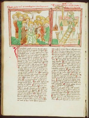 Pentecost: the Holy Spirit descends upon Mary and the apostles