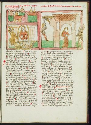 Abimelech, king of Shechem, is struck on the head by a millstone thrown by a woman; at his own request Abimelech is killed by his armour-bearer