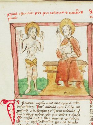 Christ as mediator: Christ showing his wounds to his Father