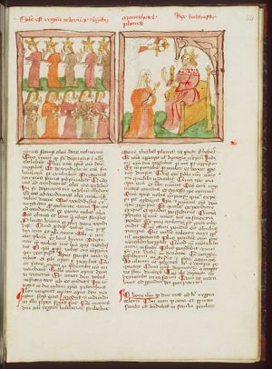 Parable of the wise and the foolish virgins: the five wise virgins (top) and the five foolish virgins (bottom)
