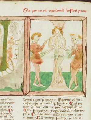 David's army torturing a man after the conquest of the city of Rabbah