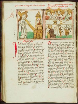 A monk meditating about the seven stages of the passion: carrying of the cross