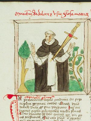 Vision of a Dominican about seven sorrows of the Virgin: a Domincan pierced by a sword