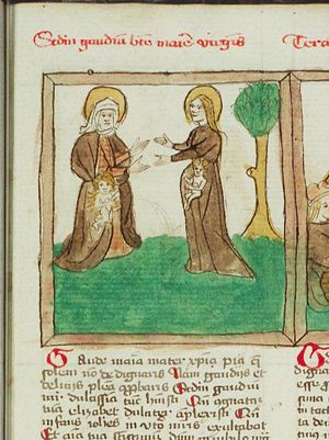 Seven joys of Mary (2): Visitation, Christ-child and St. John the Baptist shown 'in utero'