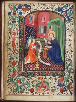 The Annunciation: Gabriel announces Christ's birth to Mary