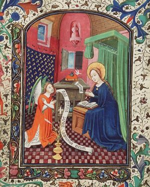 The Annunciation: Gabriel announces Christ's birth to Mary