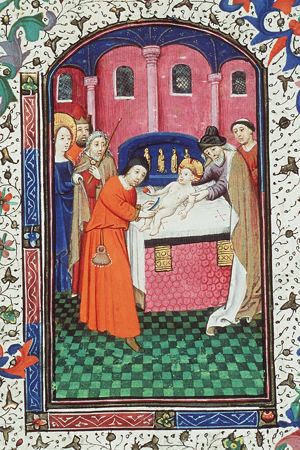 The circumcision of the Christ-child in the temple by a priest