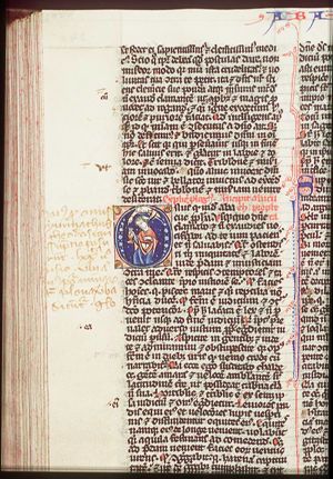 Habakkuk, carried by an angel, brings food to Daniel in the lion's den