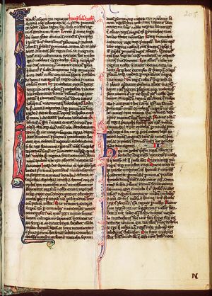 Esther touches Ahasuerus' sceptre; Haman on the gallows