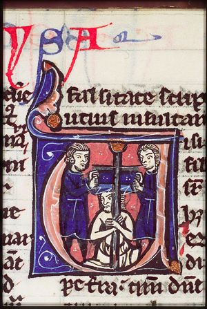 The martyrdom of Isaiah: he is sawn in two