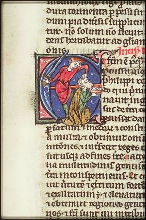 Mattathias beheads a Jew, who wanted to offer to pagan gods