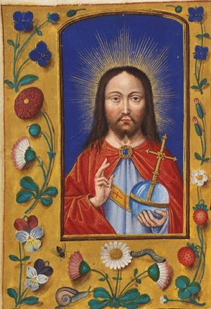 Salvator Mundi: Christ making a blessing gesture and holding an orb with a cross