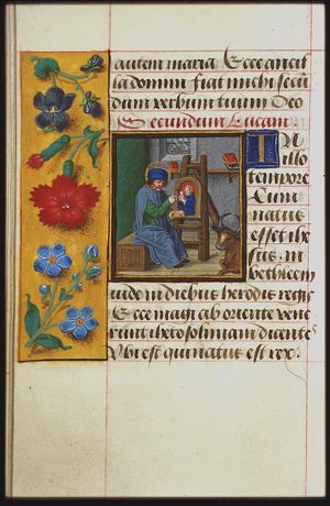 The Evangelist St. Luke with his symbol the ox, painting the portrait of Mary and the Christ-child