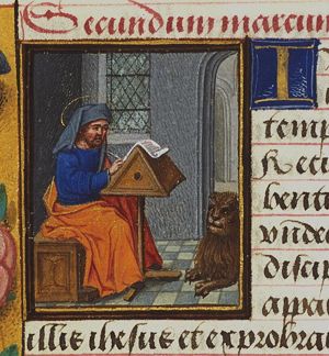The Evangelist St. Mark writing with his symbol the lion