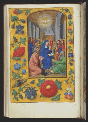 Pentecost: the Holy Spirit descends upon Mary and the apostles
