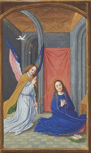 The Annunciation: Gabriel announces Christ's birth to Mary