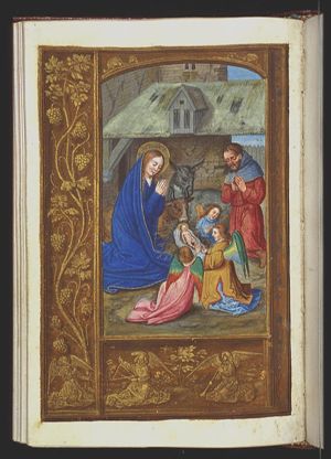 The Nativity: the adoration of the Christ-child by Mary, St. Joseph and two angels