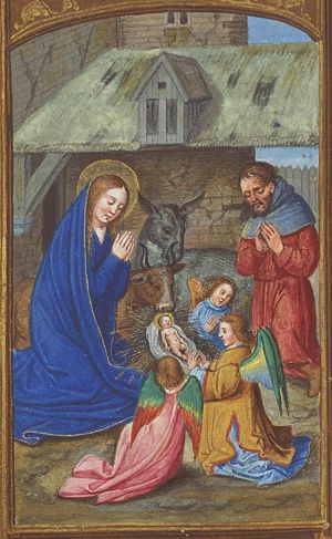 The Nativity: the adoration of the Christ-child by Mary, St. Joseph and two angels