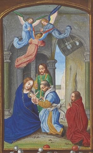 The circumcision of the Christ-child in the temple by a priest