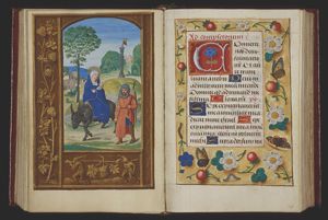 The Flight into Egypt: Mary, St. Joseph and the Christ-child on their way, the idols fall