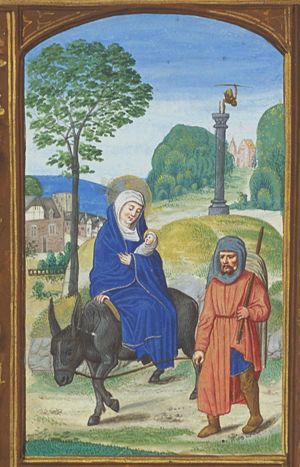 The Flight into Egypt: Mary, St. Joseph and the Christ-child on their way, the idols fall