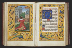 David at prayer; God Father in heaven with three arrows