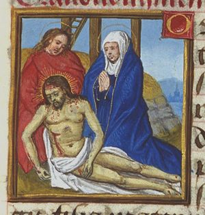 Lamentation: the dead Christ lamented by Mary and St. John