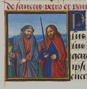 St. Peter holding a key and St. Paul holding a sword