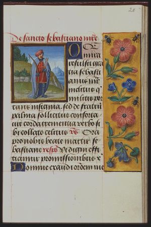 St. Sebastian holding a bow and arrows