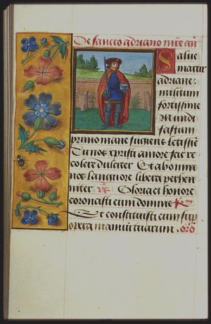St. Adrian of Nicomedia holding a sword and an anvil