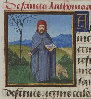 St. Antony Abbot of Egypt holding a staff with a pig