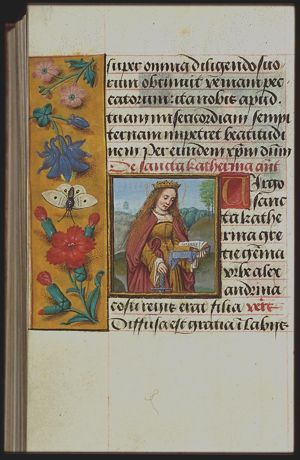 St. Catherine of Alexandria holding a sword and reading a book