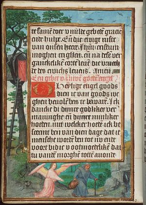 Hermit, accompanied by his guardian angel, is going to fill a water jug