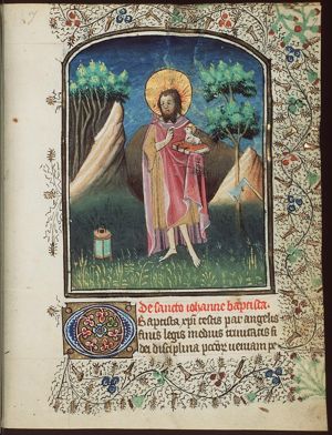 St. John the Baptist holding a book with the Lamb of God (Agnus Dei)