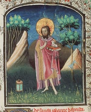 St. John the Baptist holding a book with the Lamb of God (Agnus Dei)