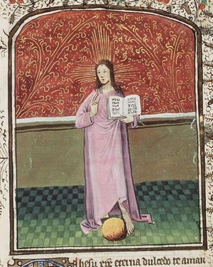Salvator Mundi: Christ making a blessing gesture, an orb at his feet