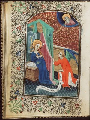 The Annunciation: Gabriel announces Christ's birth to Mary