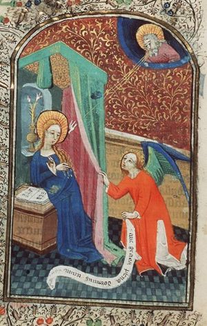 The Annunciation: Gabriel announces Christ's birth to Mary