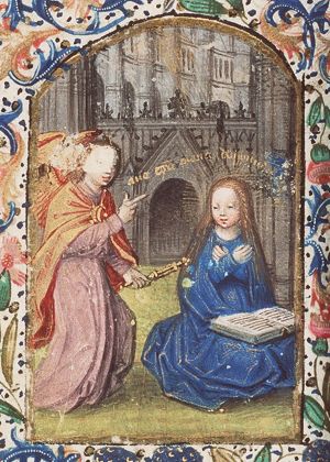 The Annunciation: Gabriel announces Christ's birth to Mary