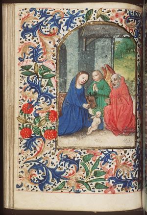 The Nativity: the adoration of the Christ-child by Mary, St. Joseph and angel