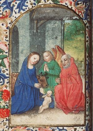 The Nativity: the adoration of the Christ-child by Mary, St. Joseph and angel