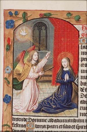 The Annunciation: Gabriel announces Christ's birth to Mary