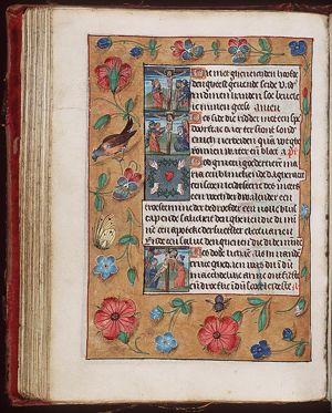 Crucifixion: bystanders at the foot of the cross, among whom Longinus (1st of 4)