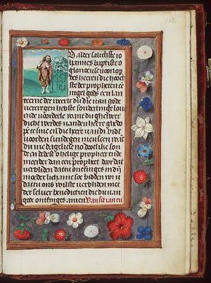 St. John the Baptist holding a book, with the Lamb of God (Agnus Dei)