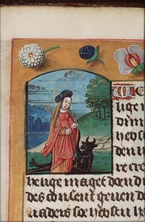 St. Dympna of Gheel with a devil on a chain