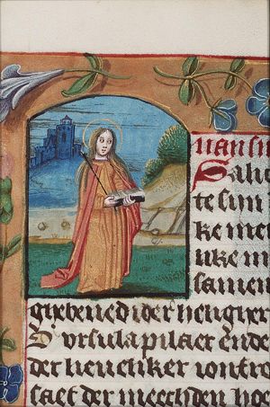 St. Ursula of Cologne holding an arrow and open book